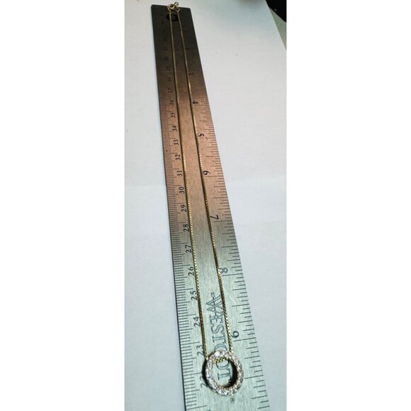 Elegant Estate Sterling Silver 925 GoldPlated Rhinestone Circle Pendant Necklace - Picture 13 of 16